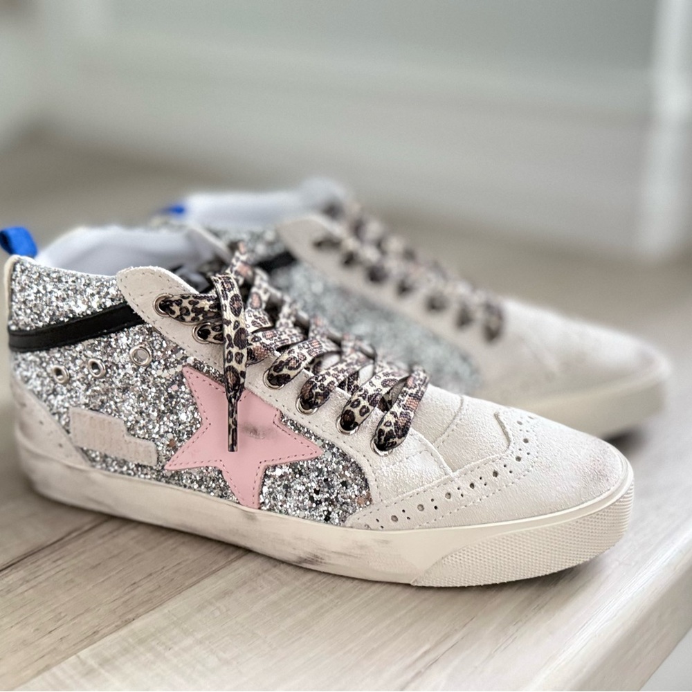 Golden Goose Glitter Sneakers with Pink Star